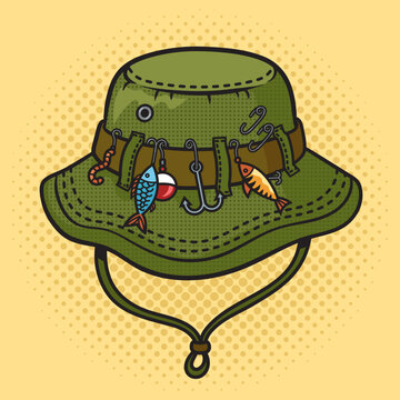 green fishing hat with accessories clip art preview