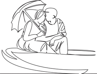 lovers in a boat under an umbrella