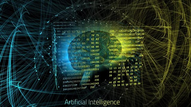 Artificial intelligence digital brain connected to a neural network of a sophisticated language model. AI animation. Big DATA. computer networks. data driven Research. Dangers of modern AI systems.