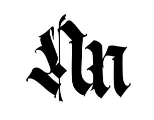 Obraz premium Letter, in the Gothic style. Alphabet. The symbol is isolated on a white background. Calligraphy and lettering. 