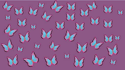 Seamless pattern of butterflies on a purple background. Vector illustration