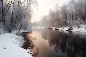 Fototapeta premium Enchanting Winter Wonderland. Majestic Outdoor Nature's Embrace. Serene Landscape in Snowy