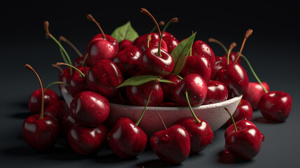 Fototapeta na wymiar A bunch of cherries on a white surface.generative ai
