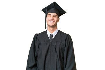 Young university graduate caucasian man over isolated background laughing
