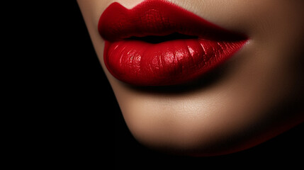 A woman's lips with a red lip gloss.generative ai