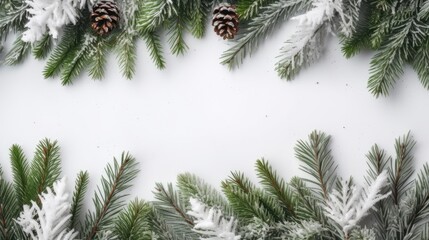 christmas tree branches with white background top view Created With Generative AI Technology