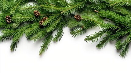 christmas tree branches with white background top view Created With Generative AI Technology
