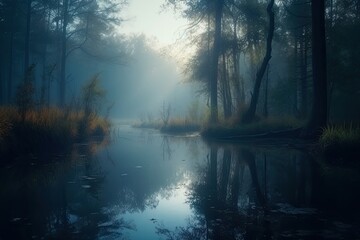 Fototapeta na wymiar Misty morning on the river
