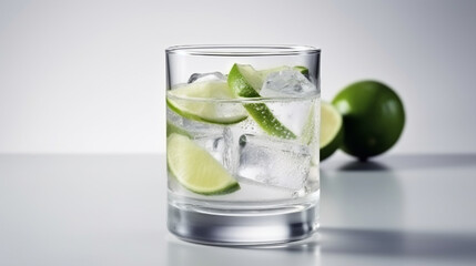 A glass of mojito with a lime slice on the rim.generative ai