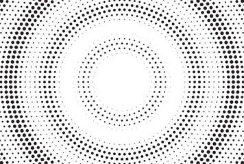 Halftone vector background. Monochrome halftone pattern. Abstract geometric dots background. Pop Art comic gradient black white texture. Design for presentation banner, poster, flyer, business card.