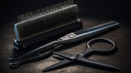 A comb and a comb sit on a table.generative ai