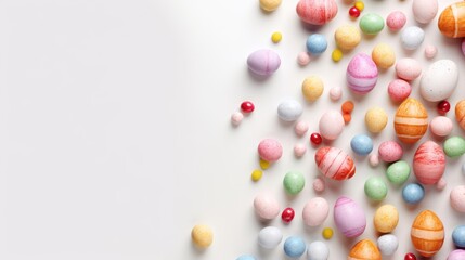 easter colorful eggs with simple white background top view Created With Generative AI Technology