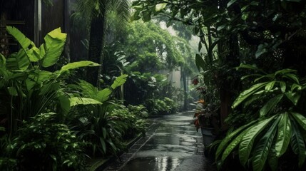 Fototapeta premium Peaceful and calm rainy day, calm and soothing atmosphere. Generative AI