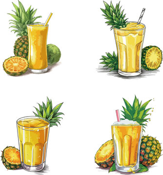 Hand Drawn Cartoon Pineapple Juice Illustration
