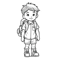 Cute and Crisp: Black and White Coloring Page of a School Boy for Kids