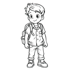 Cute and Crisp: Black and White Coloring Page of a School Boy for Kids