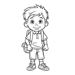Cute and Crisp: Black and White Coloring Page of a School Boy for Kids