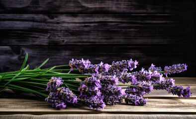 lavender flowers on a striped wooden table