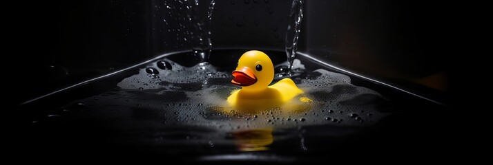 Cute duck swims in the bath, the concept of joy and playfulness. Generative AI