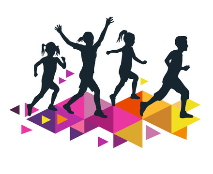 Family running graphic for use as a template for flyer or for use in web design.