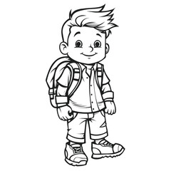 Kids' Coloring Fun: Handsome School Boy in Simple Shapes and Lines