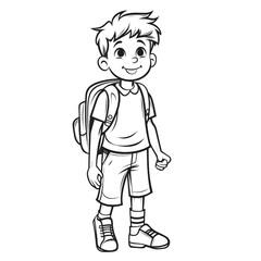 Simple and Fun: Flat Vector Coloring Page of a School Boy for Children