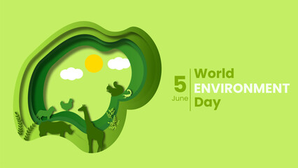 World Environment day Paper cut illustration design. Environment day, 05 June. animals and plants 