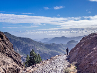 Walking from Pico de las Nieves to Cruz Grande on the island of Gran Canaria, Canary Islands, Spain - 608992985