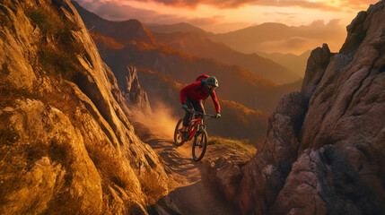 A mountain biker rides a mountain bike in the mountains.generative ai