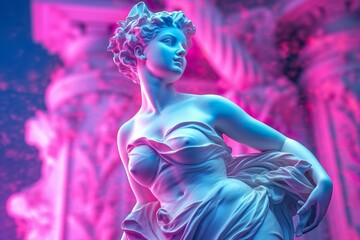 Gypsum female statue Concept of modern art, vaporwave. Holographic concept art.