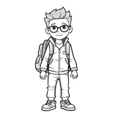 Fun Kids Coloring Page: Simple Black and White School Boy Illustration