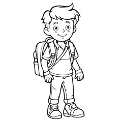 Fun Kids Coloring Page: Simple Black and White School Boy Illustration