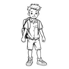 Fun Kids Coloring Page: Simple Black and White School Boy Illustration