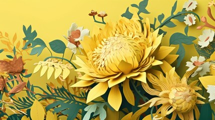 paper cut flowers background generative AI
