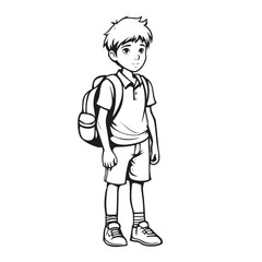 Fun Kids Coloring Page: Simple Black and White School Boy Illustration