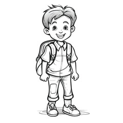 Fun Kids Coloring Page: Simple Black and White School Boy Illustration