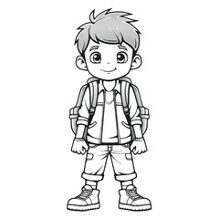 Fun Kids Coloring Page: Simple Black and White School Boy Illustration