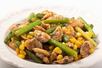 あさりとにんにくの芽の塩だれ炒め