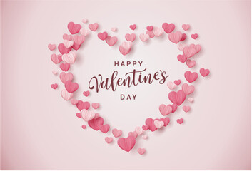 Valentines day vector card with red and pink hearts background