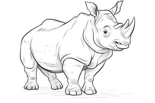 Children's coloring book, rhinoceros on a white background. Generative ai.
