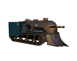 Fototapeta na wymiar Fantasy steampunk tank with large cannon on the front. Isolated 3D illustration.