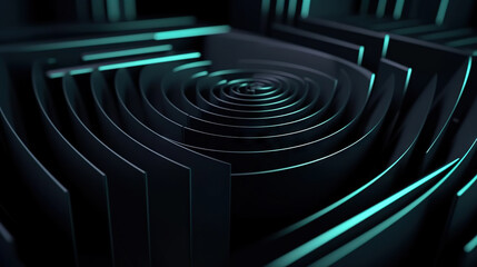 Modern digital abstract 3D background. Can be used in the description of network abilities, technological processes, digital storages, science, education, etc. Copy space. Based on Generative AI
