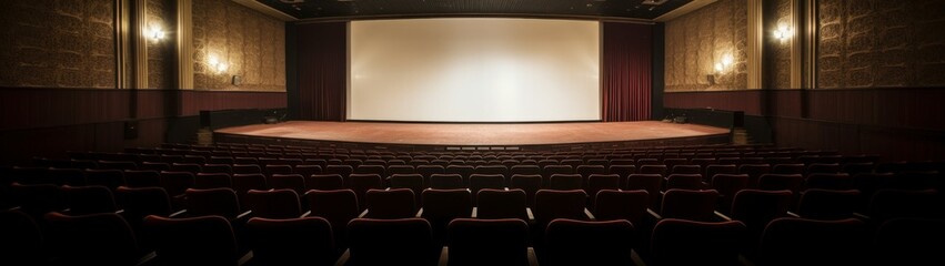 Naklejka premium Empty cinema with white screen. Generative AI