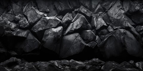 Background of black large stones with a shadow. Generative ai.