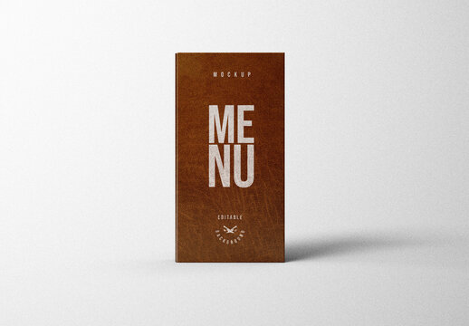 Menu Mockup &ndash; Minimal Vertical Layout with Leather Texture on Clean White Background