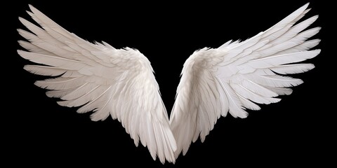 Fototapeta na wymiar Two beautiful white wings for design on a black background. Generative ai.
