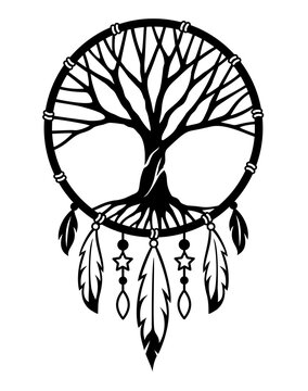 recommend clip art: Dream catcher with tree of life inside. Tribal indian symbol. Ethnic vector illustration. Dreamcatchers silhouette. Boho style design