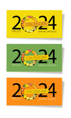 2024. Calendar fruits, berries. Vector template. Vertical design. Illustration page. Cover set. 