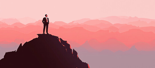 Businessman at the top of a mountain. Business goal and achievement. Generative ai
