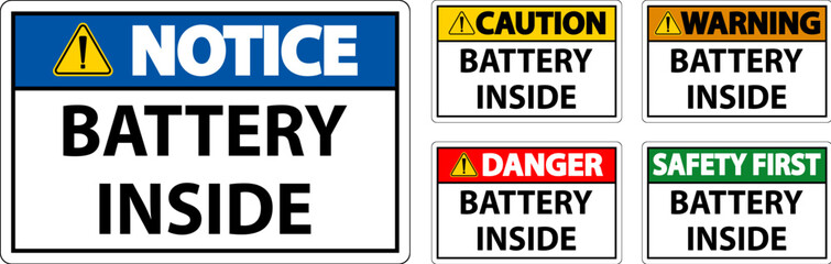 Caution Sign Battery Inside On White Background